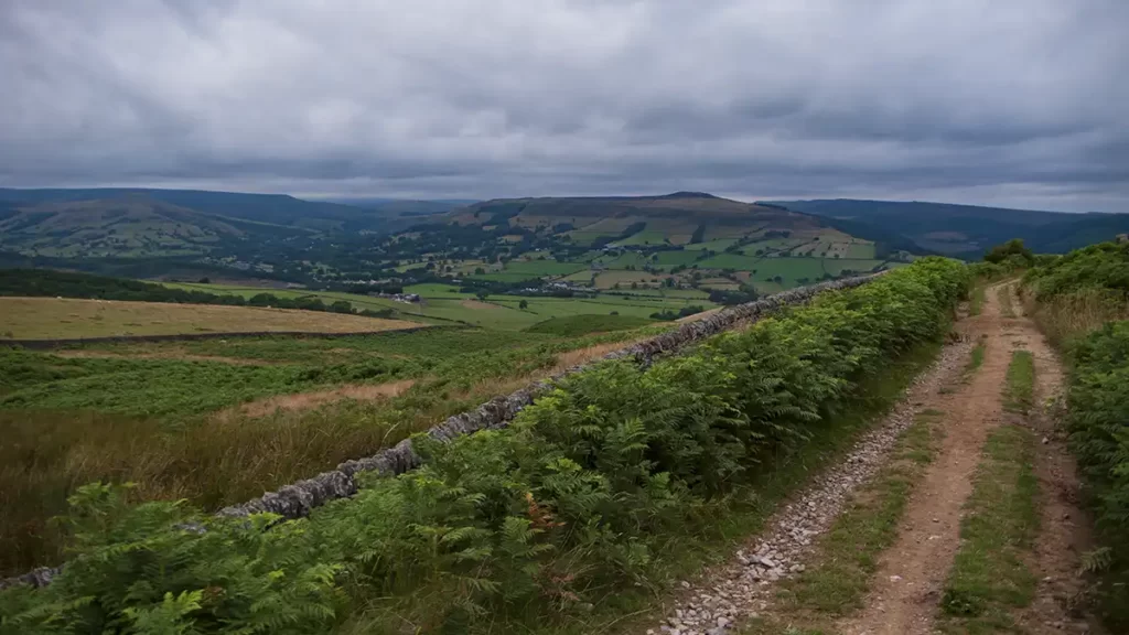 Shatton Lane, looking over the Hope Valley