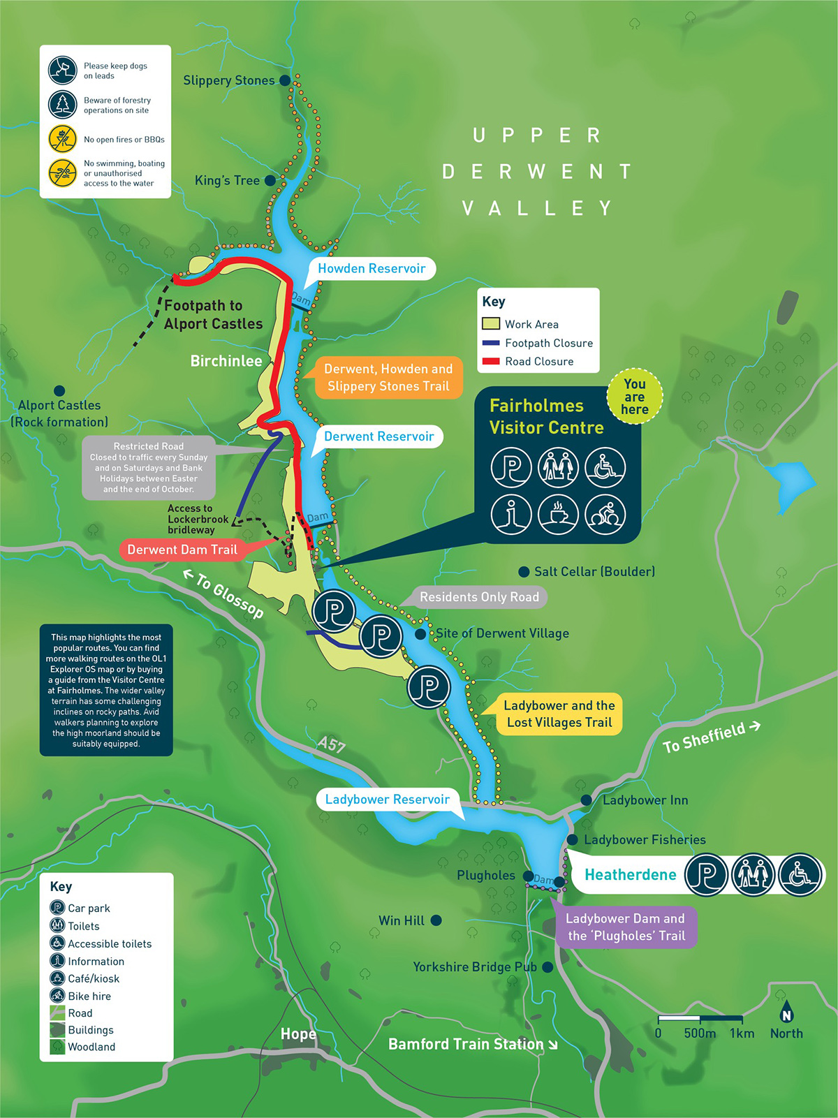 Map detailing the Derwent Valley roar and path closures of September-November 2022